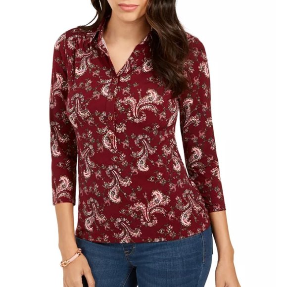 Charter Club Printed 3/4-Sleeve Polo Top - Picture 1 of 1